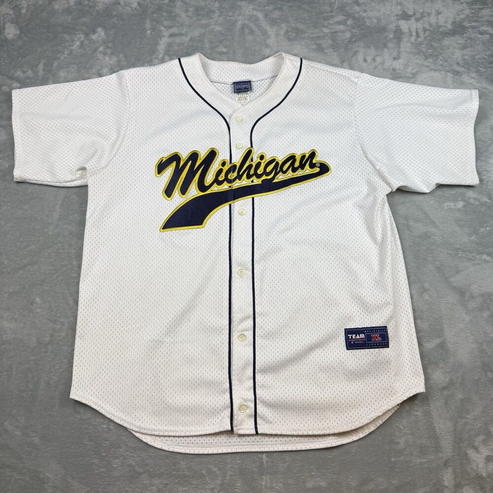 Vintage Michigan Wolverines Baseball Jersey White Mesh Button Up XL